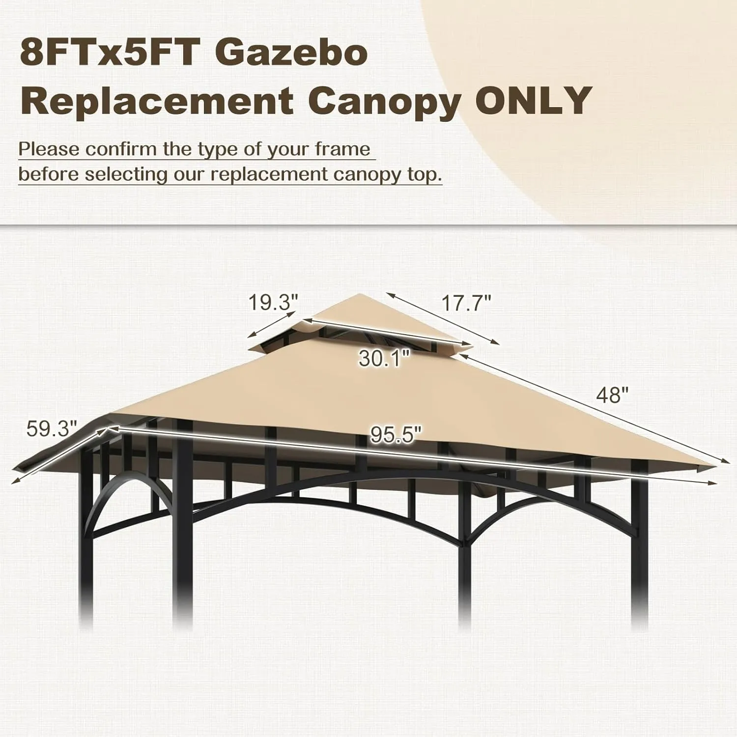 Grill Gazebo Canopy Replacement Cover, 5'X8' Double Tiered BBQ Roof Top, BBQ Gazebo Cover Grill Shelter for Garden Patio Yard Outdoor (Khaki)