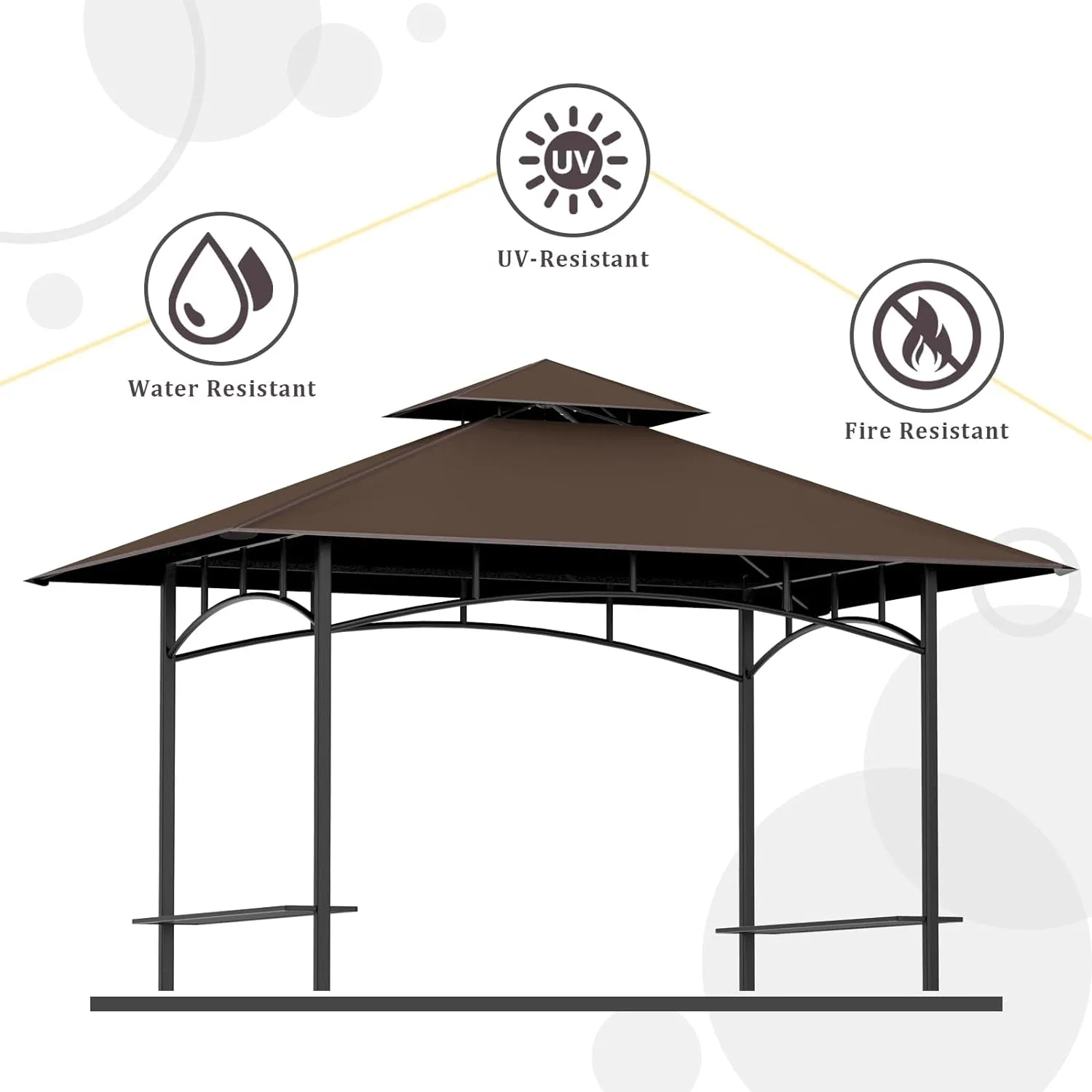 Grill Gazebo Replacement Canopy Top -  5'X8' Outdoor BBQ Tent Roof Cover Double Tiered Outdoor Grill Shelter Fit for Model L-GG001PST-F (Brown)