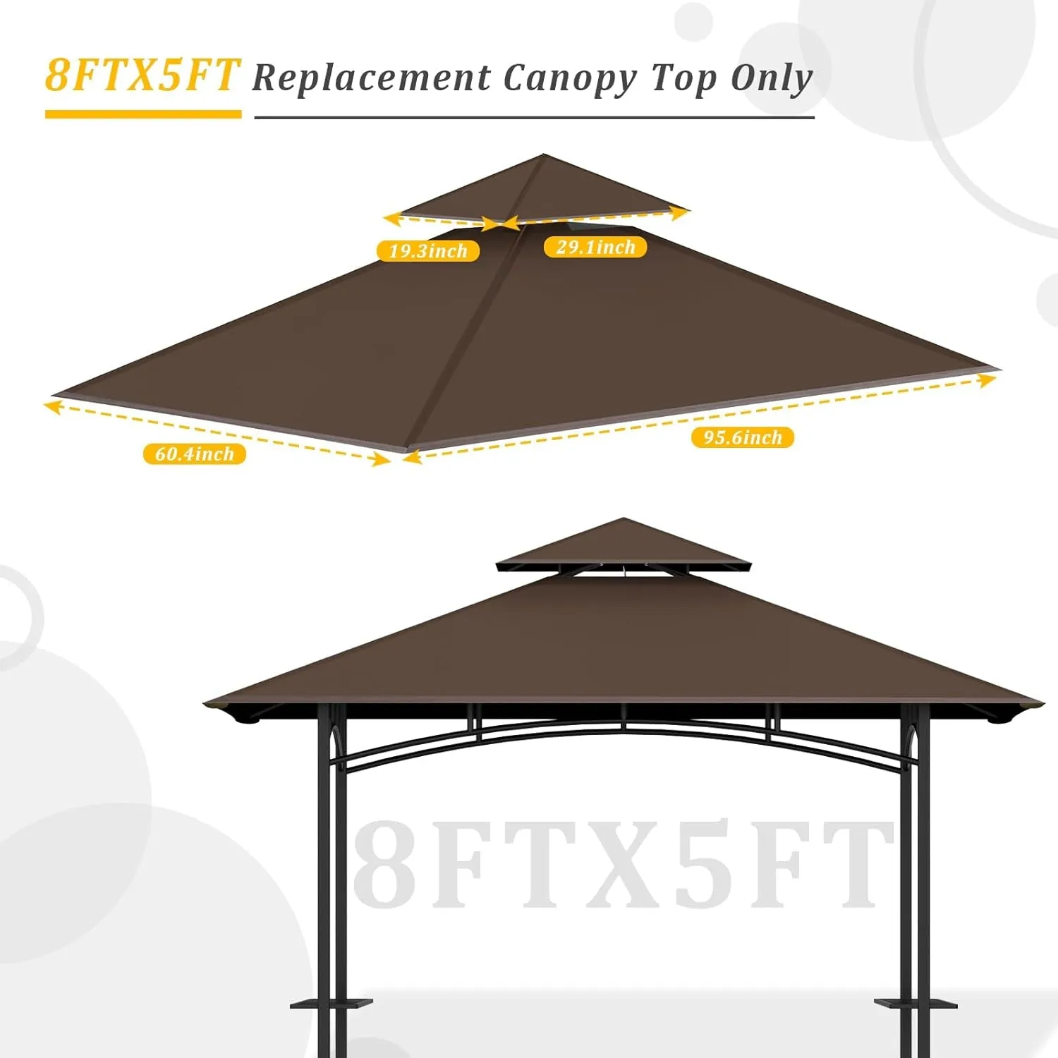 Grill Gazebo Replacement Canopy Top -  5'X8' Outdoor BBQ Tent Roof Cover Double Tiered Outdoor Grill Shelter Fit for Model L-GG001PST-F (Brown)