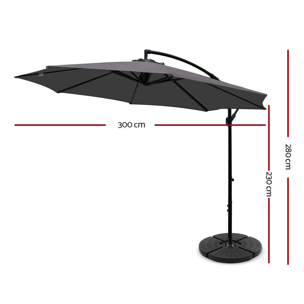 Instahut 3M Umbrella with 48x48cm Base Outdoor Umbrellas Cantilever Sun Beach Garden Patio Charcoal