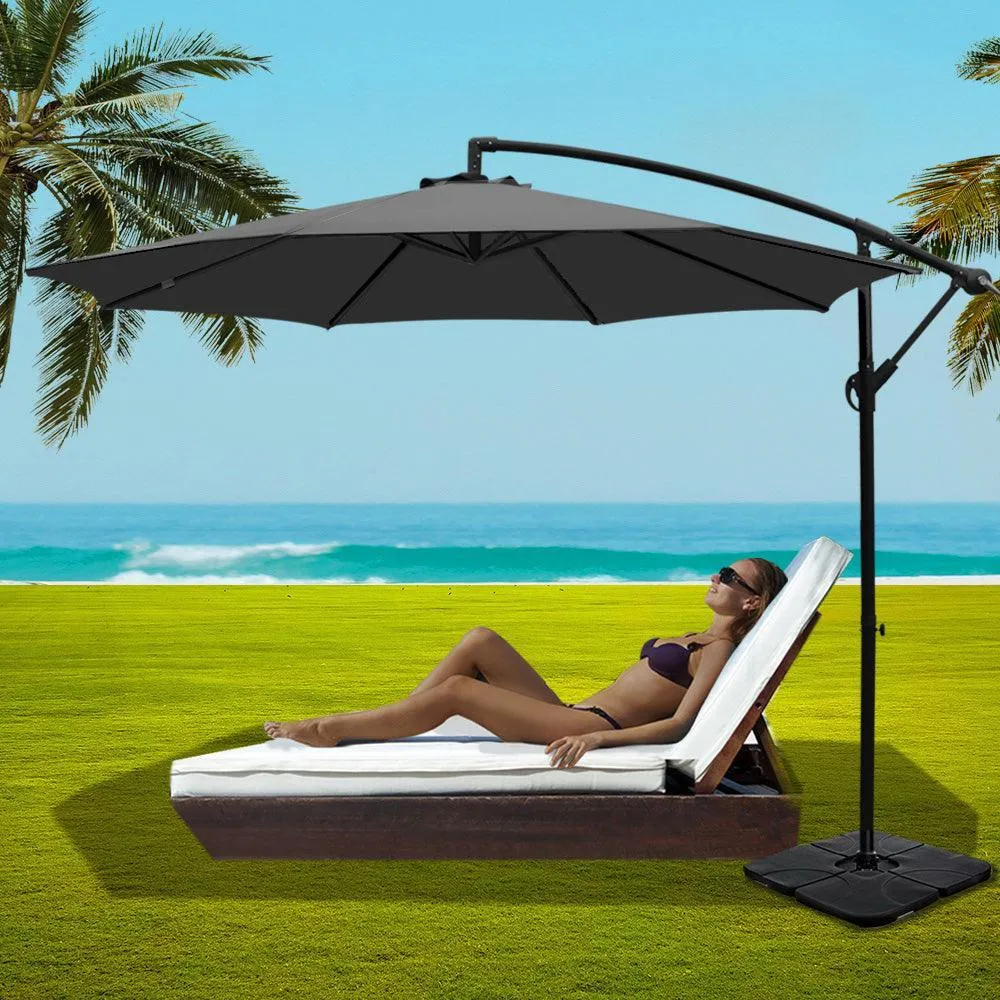 Instahut 3M Umbrella with 50x50cm Base Outdoor Umbrellas Cantilever Sun Stand UV Garden Charcoal