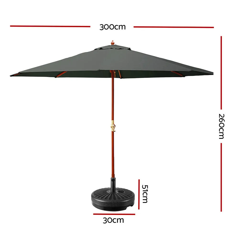 Instahut Outdoor Umbrella Pole Umbrellas 3M W/ Base Garden Stand Deck Charcoal