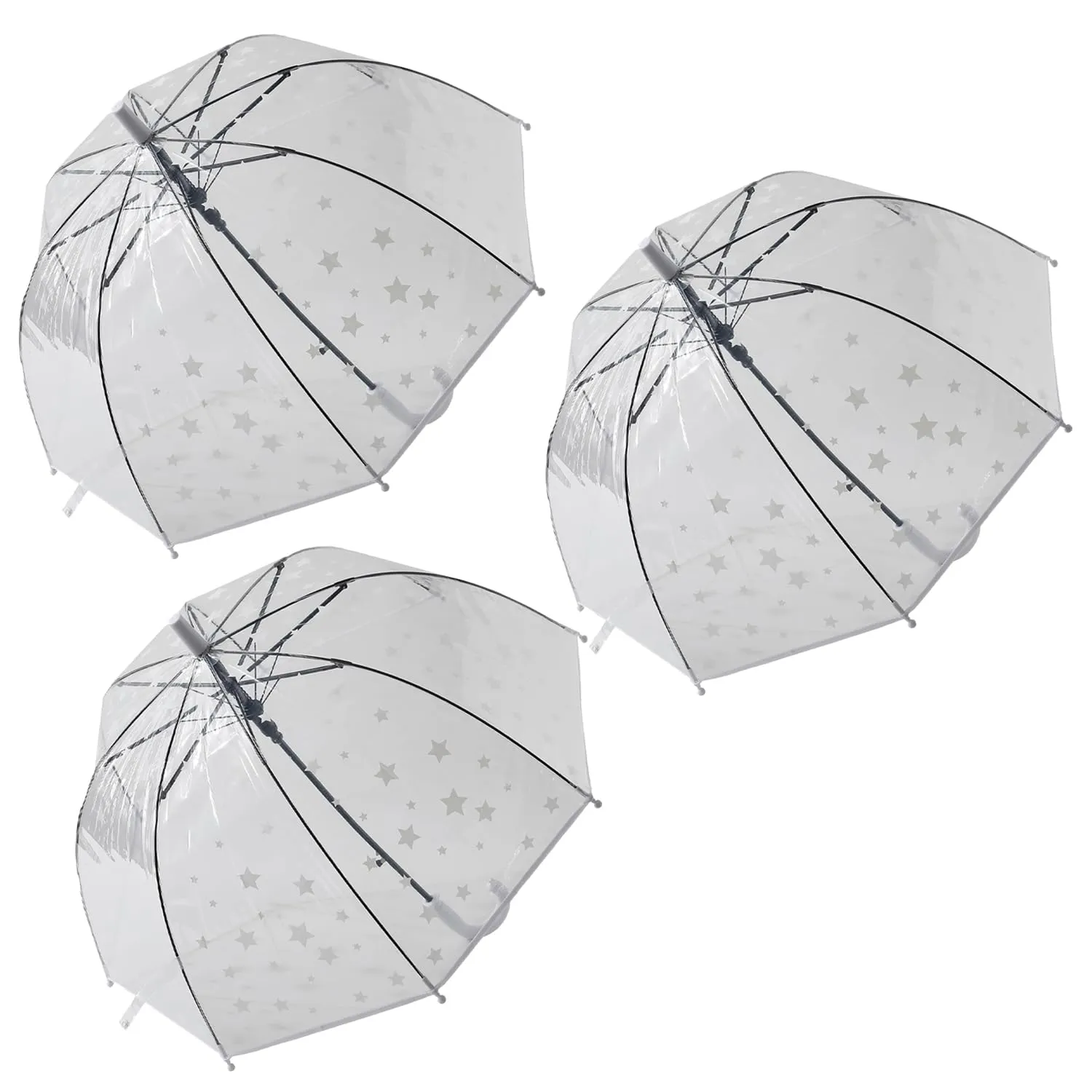 Kuber Industries Transparent Umbrella For Men & Women|Automatic Umbrella For Rain-Pack of 3 (White)