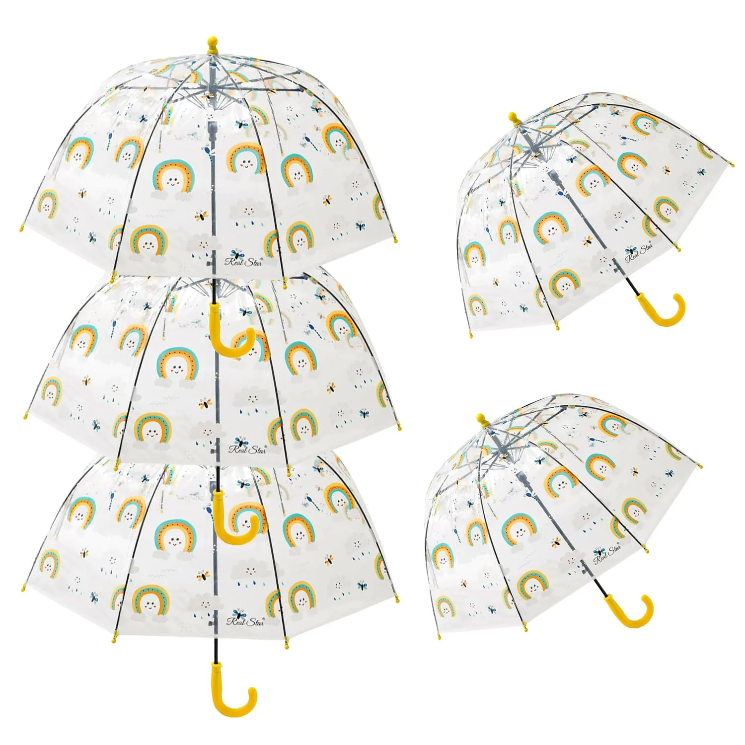 Kuber Industries Transparent Umbrella For Men & Women|Automatic Umbrella For Rain-Pack of 5 (Yellow)