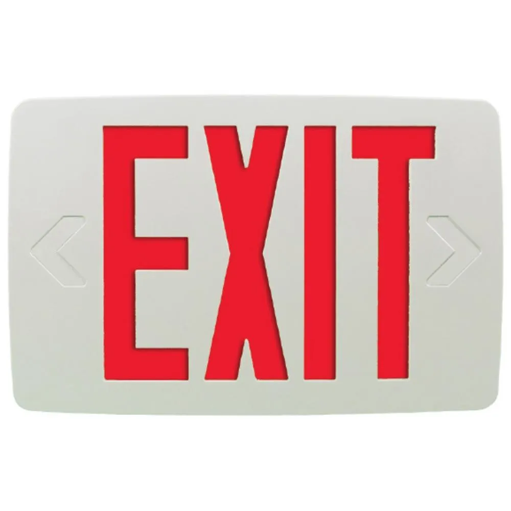 LED Exit Sign, 2 Single Face with Red Letters, White Finish