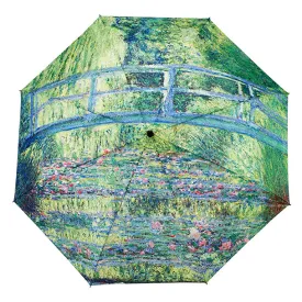 Monet's Japanese Footbridge Reverse Close Folding Umbrella