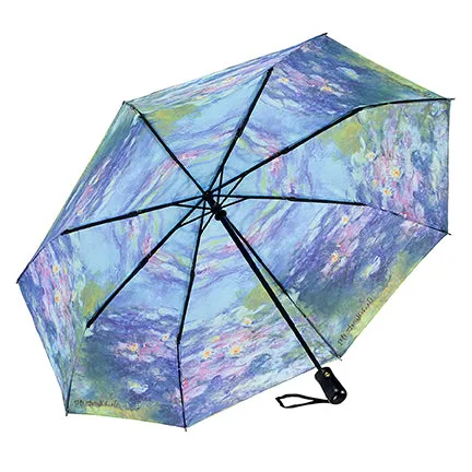 Monet's Water Lilies Reverse Close Folding Umbrella