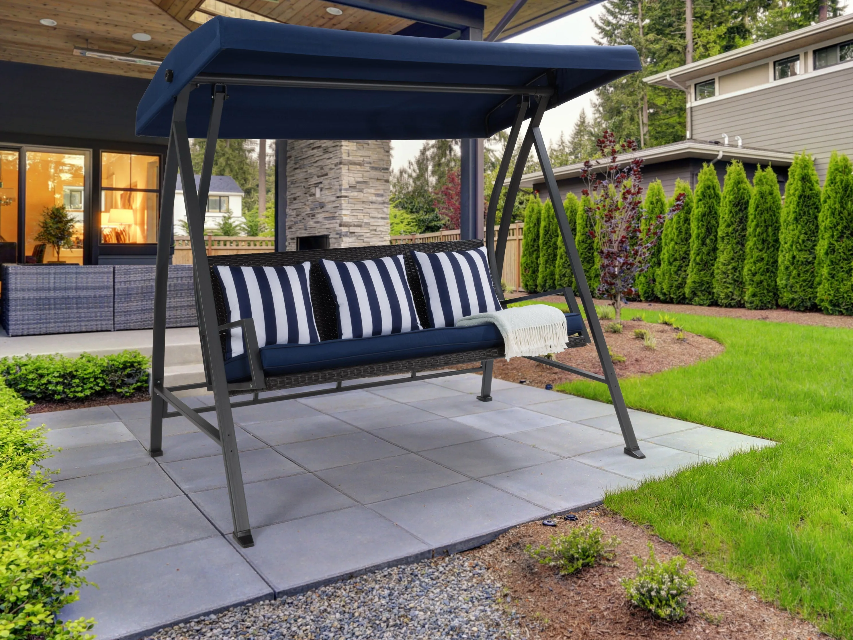 Navy Blue Patio Swing With Canopy