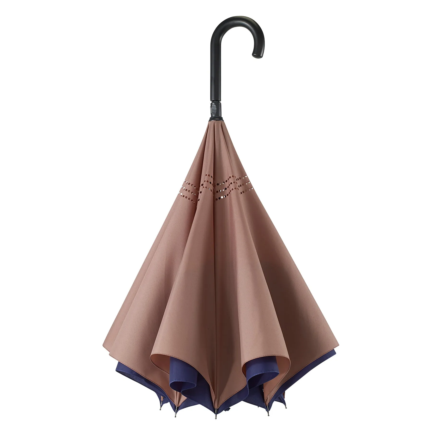 Navy/Camel Stick Umbrella Reverse Close