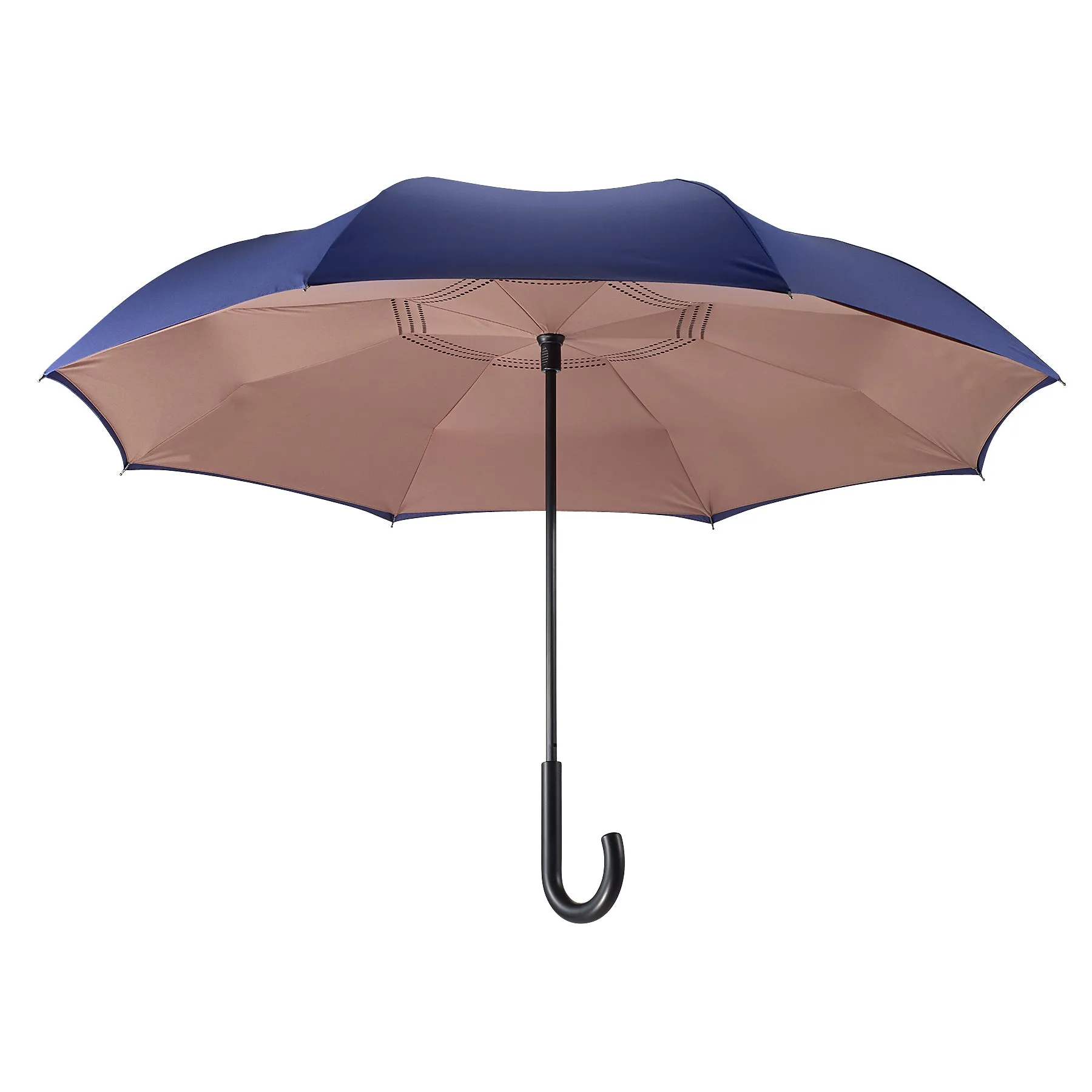 Navy/Camel Stick Umbrella Reverse Close