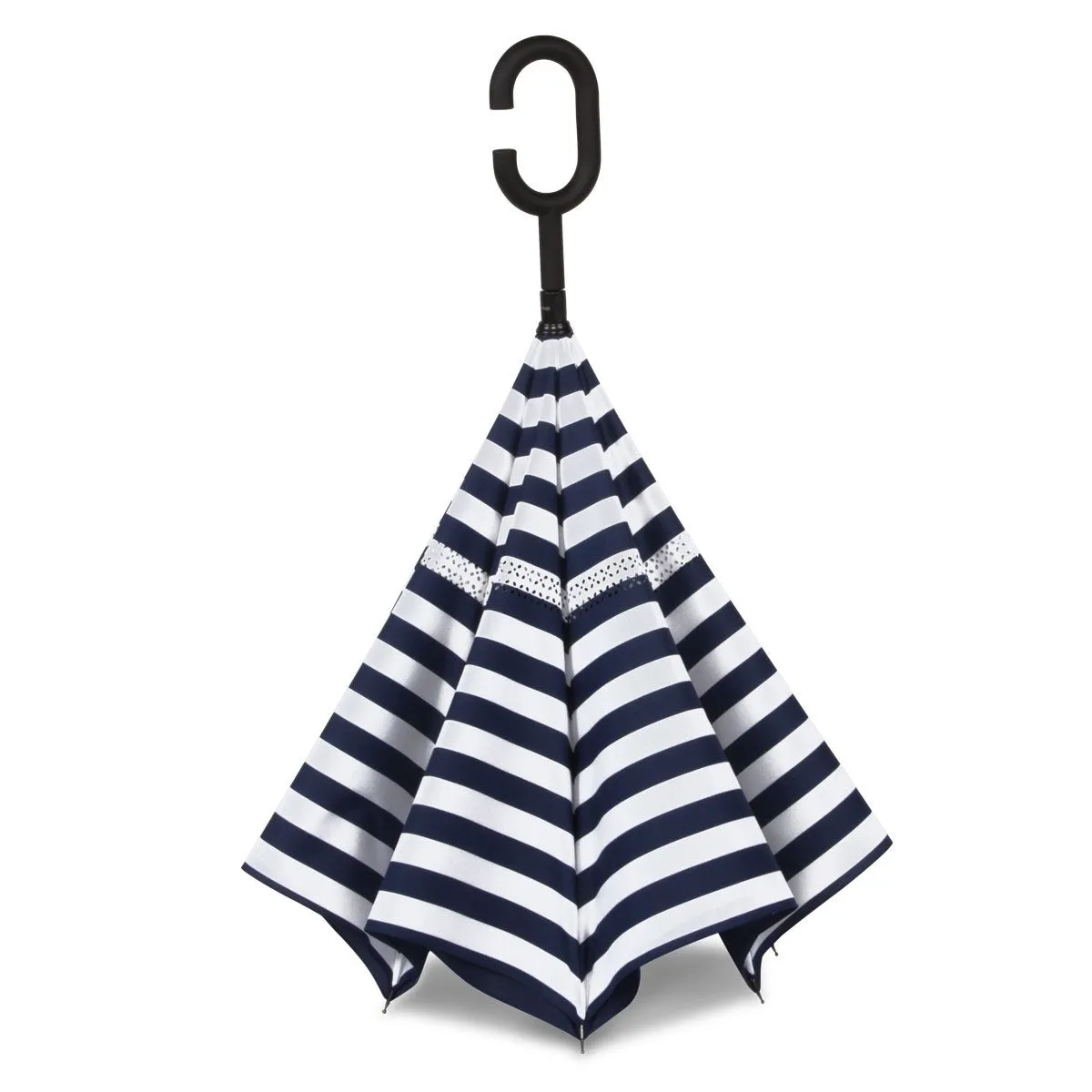 Navy/Stripe Reverse Closing Umbrella