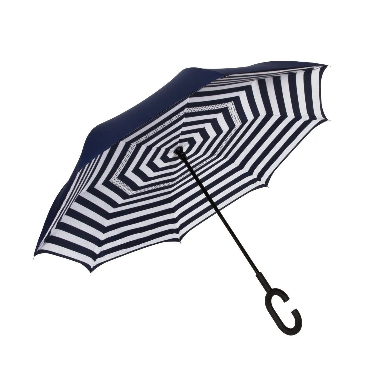 Navy/Stripe Reverse Closing Umbrella