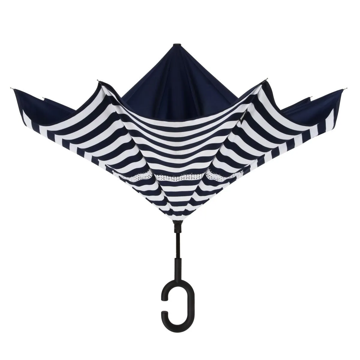 Navy/Stripe Reverse Closing Umbrella