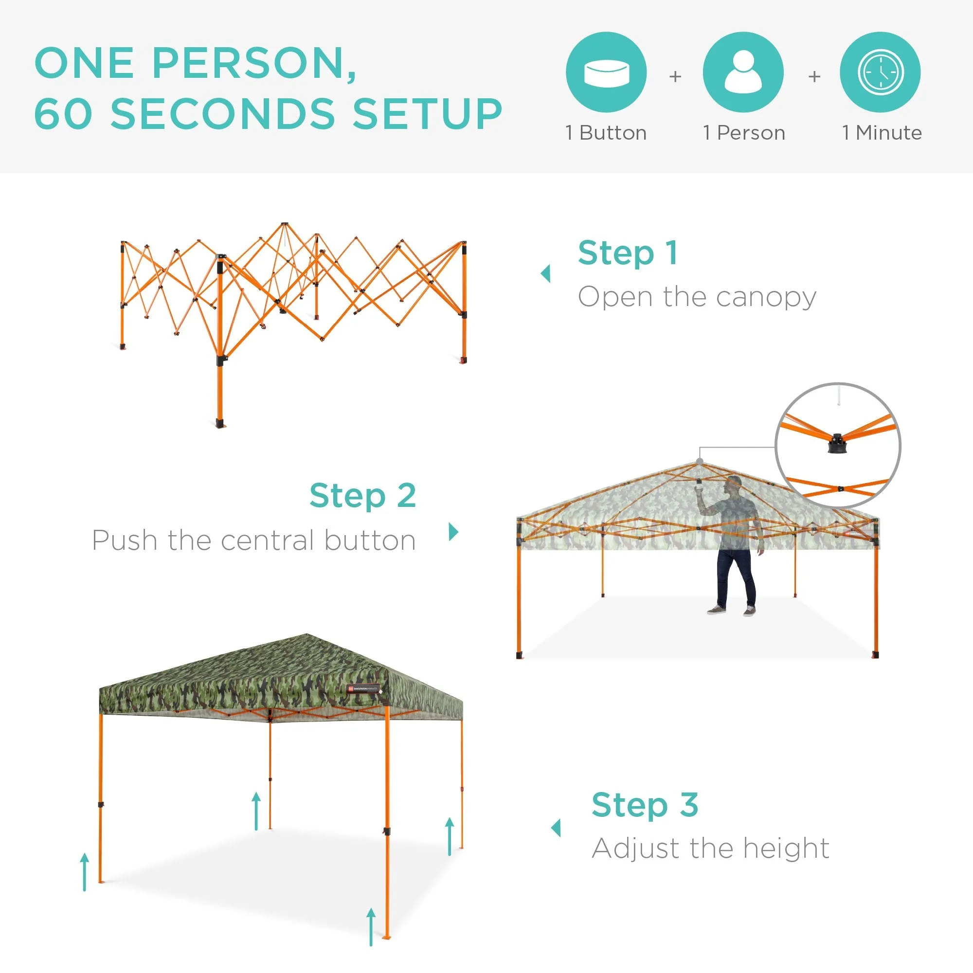 One-Person Setup Instant Pop Up Canopy w/ Wheeled Bag