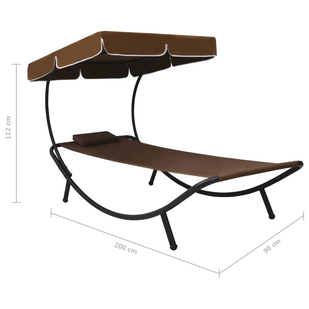 Outdoor Lounge Bed with Canopy & Pillow Brown