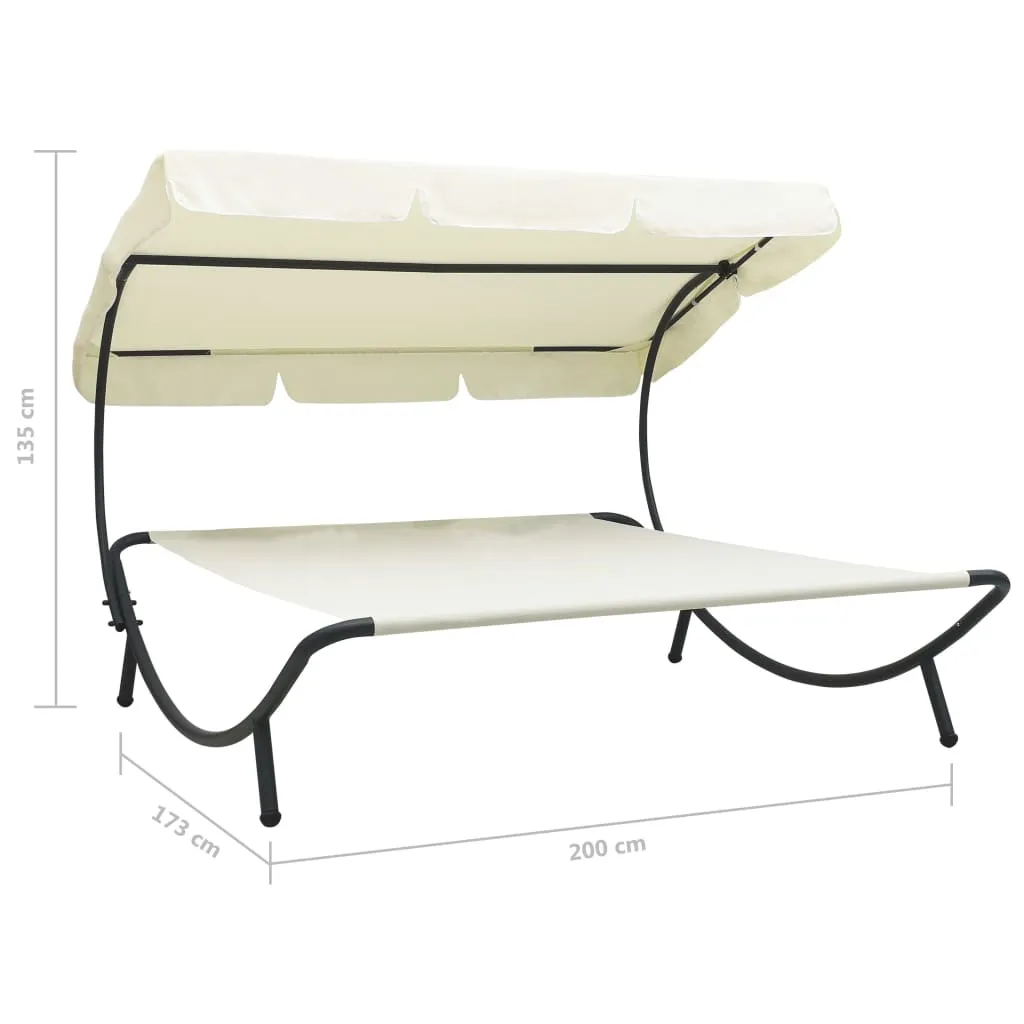 Outdoor Lounge Bed with Canopy Cream White