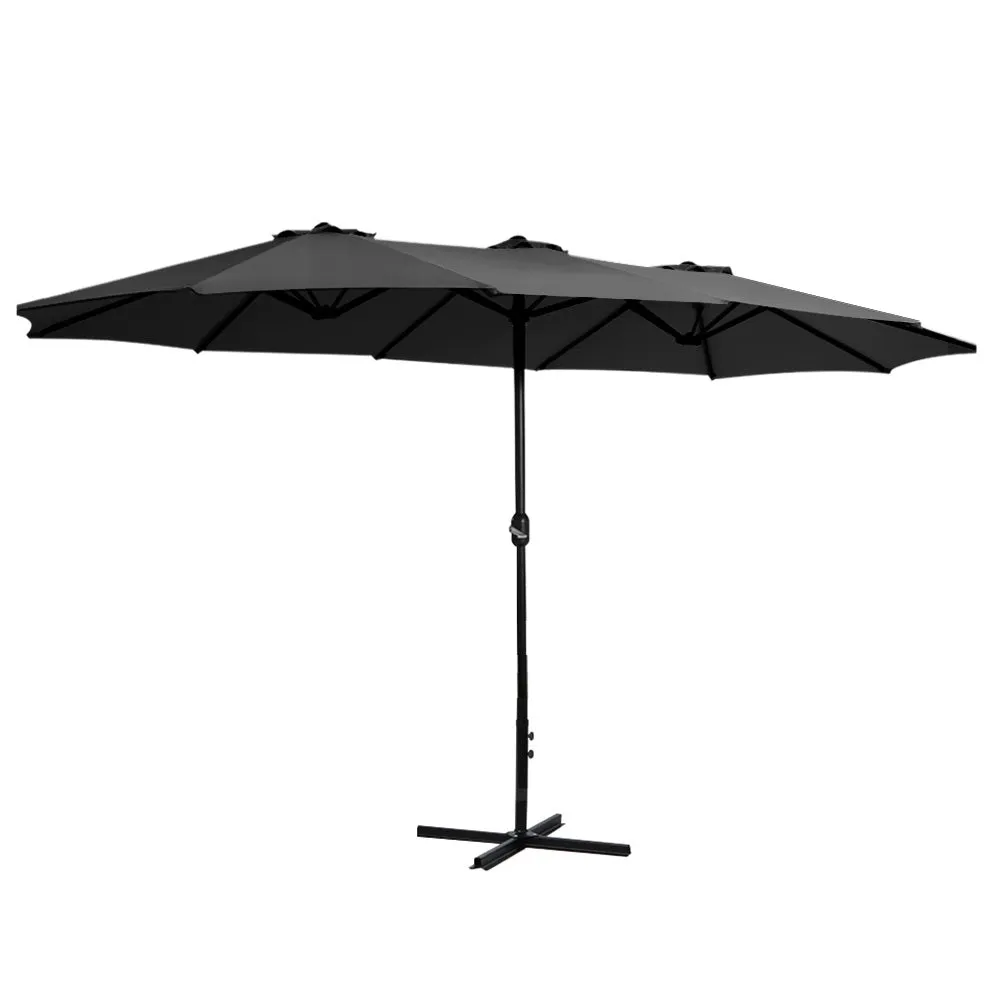 Outdoor Umbrella Twin Umbrellas Beach Garden Stand Base Sun Shade 4.57m - Black