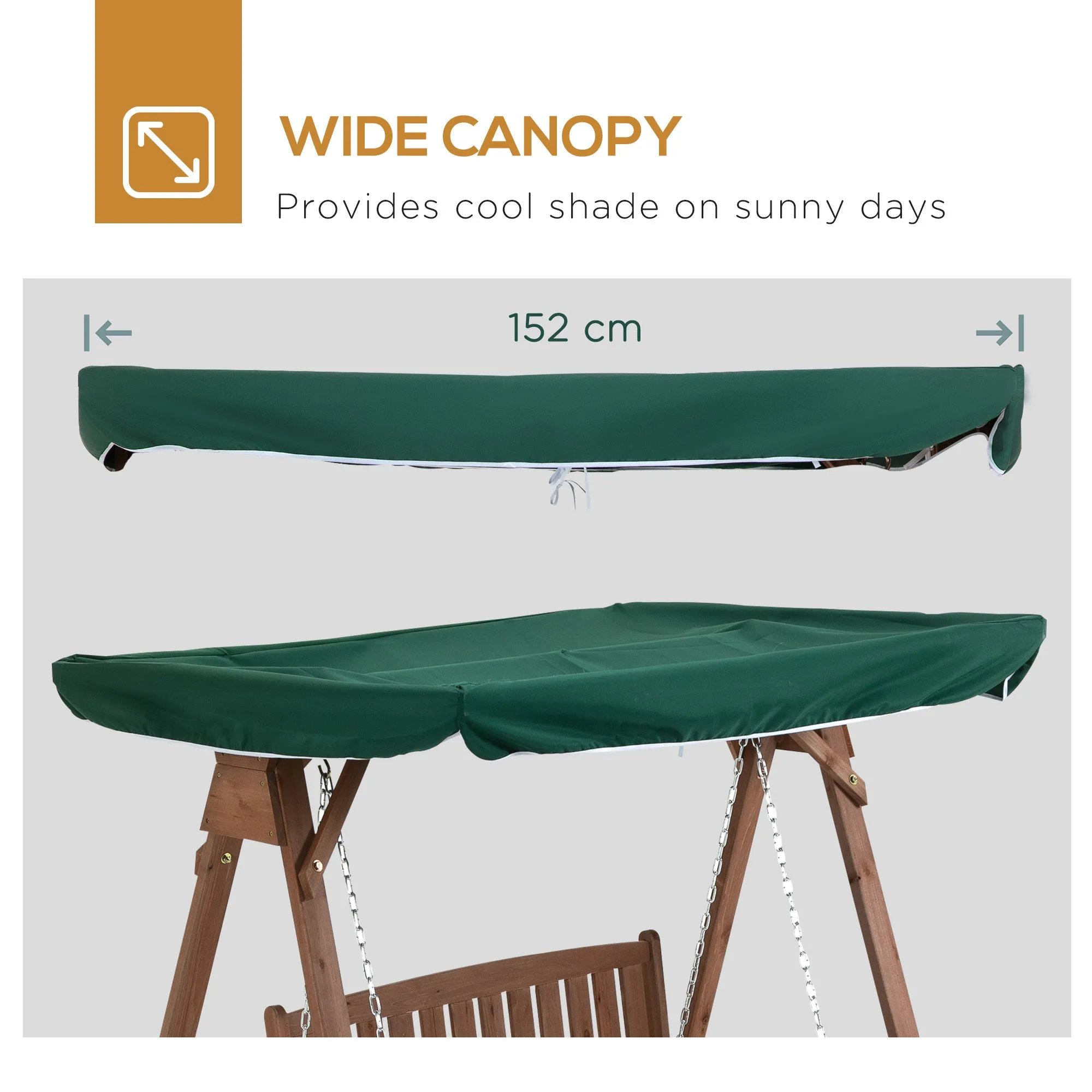 Outsunny 2 Seater Wood Garden Swing Chair Outdoor Loveseat Bench w/ Canopy Green