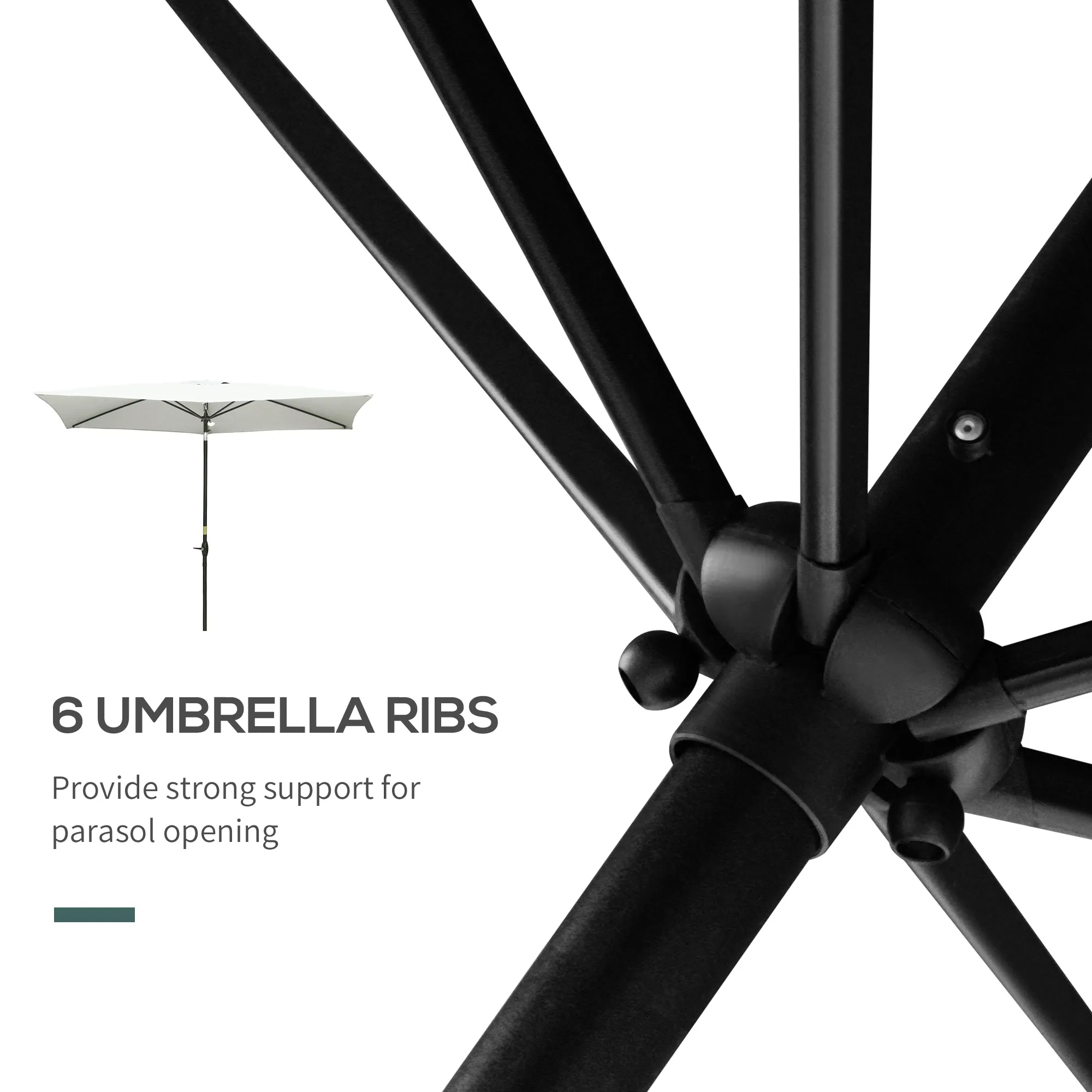 Outsunny 2 x 3(m) Garden Parasol Rectangular Market Umbrella w/ Crank White