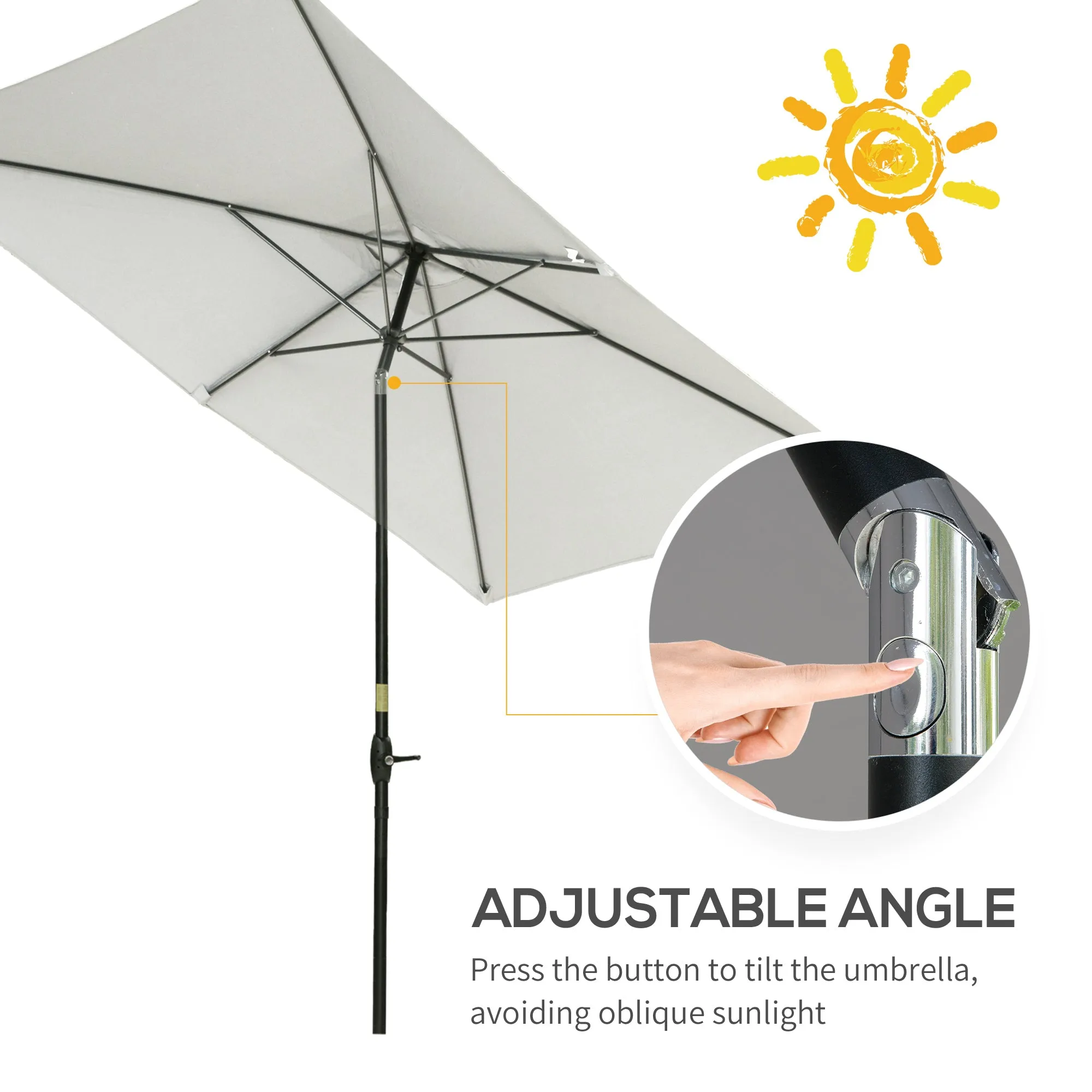 Outsunny 2 x 3(m) Garden Parasol Rectangular Market Umbrella w/ Crank White