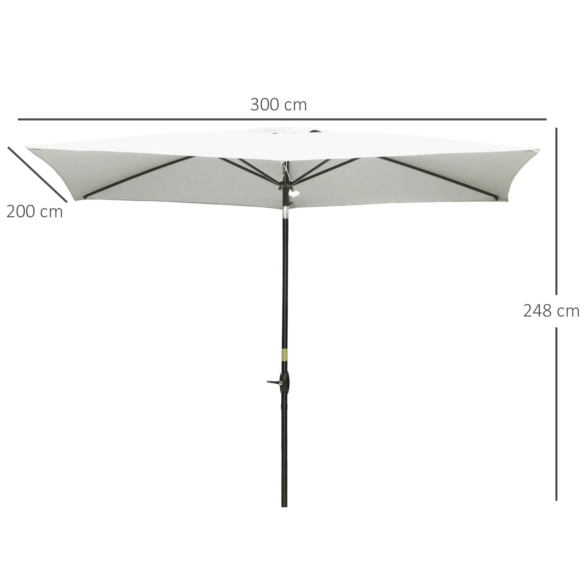 Outsunny 2 x 3(m) Garden Parasol Rectangular Market Umbrella w/ Crank White