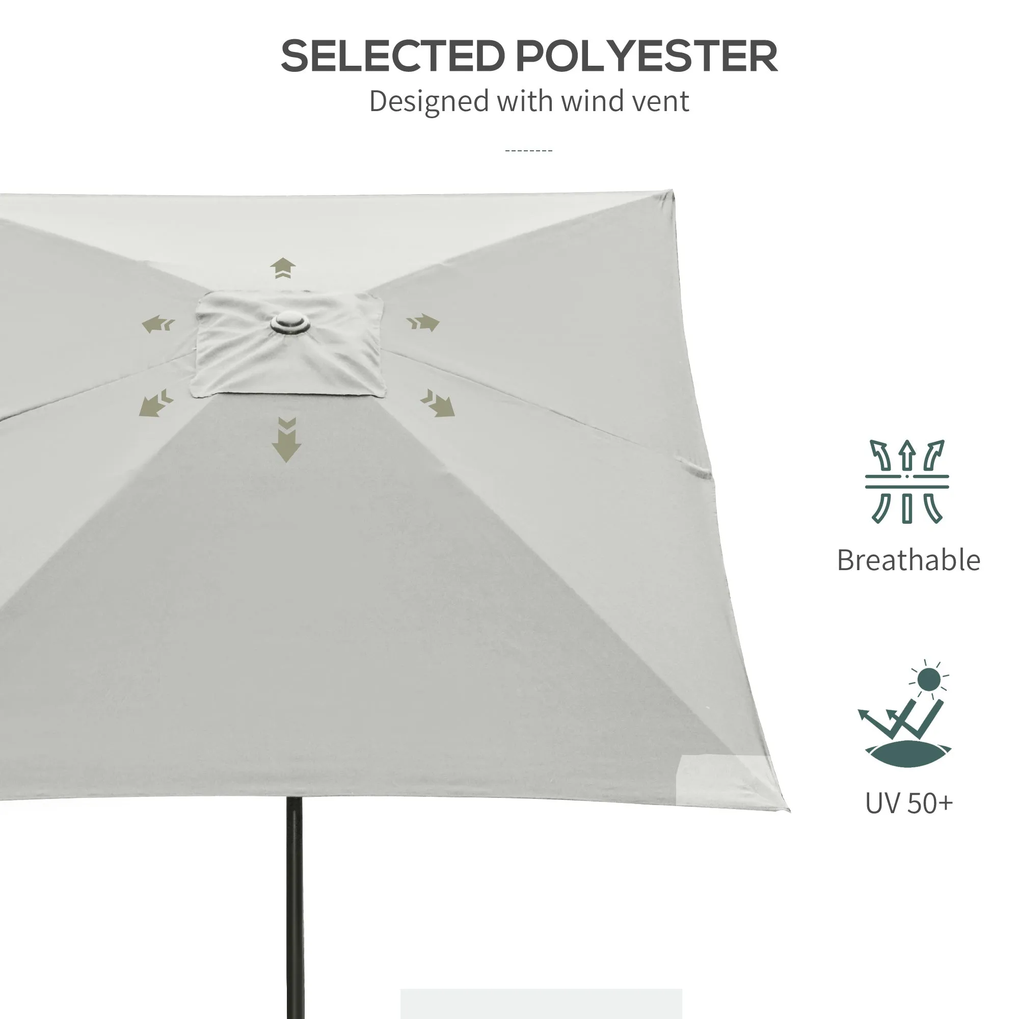 Outsunny 2 x 3(m) Garden Parasol Rectangular Market Umbrella w/ Crank White