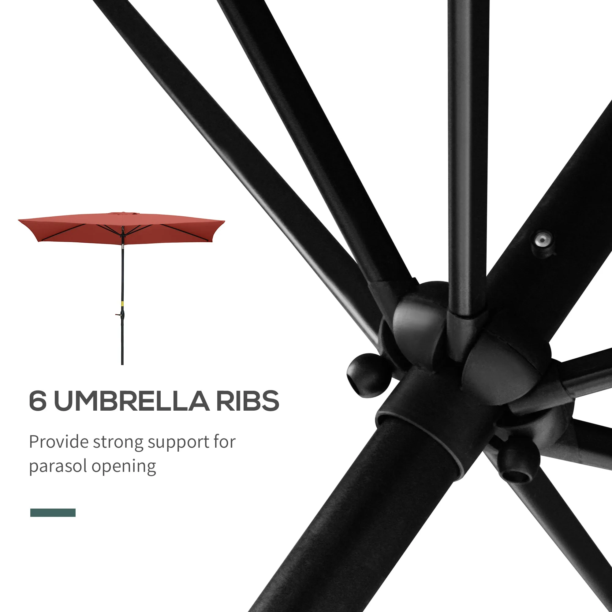 Outsunny 2 x 3(m) Garden Parasol Rectangular Market Umbrella w/ Crank Wine Red