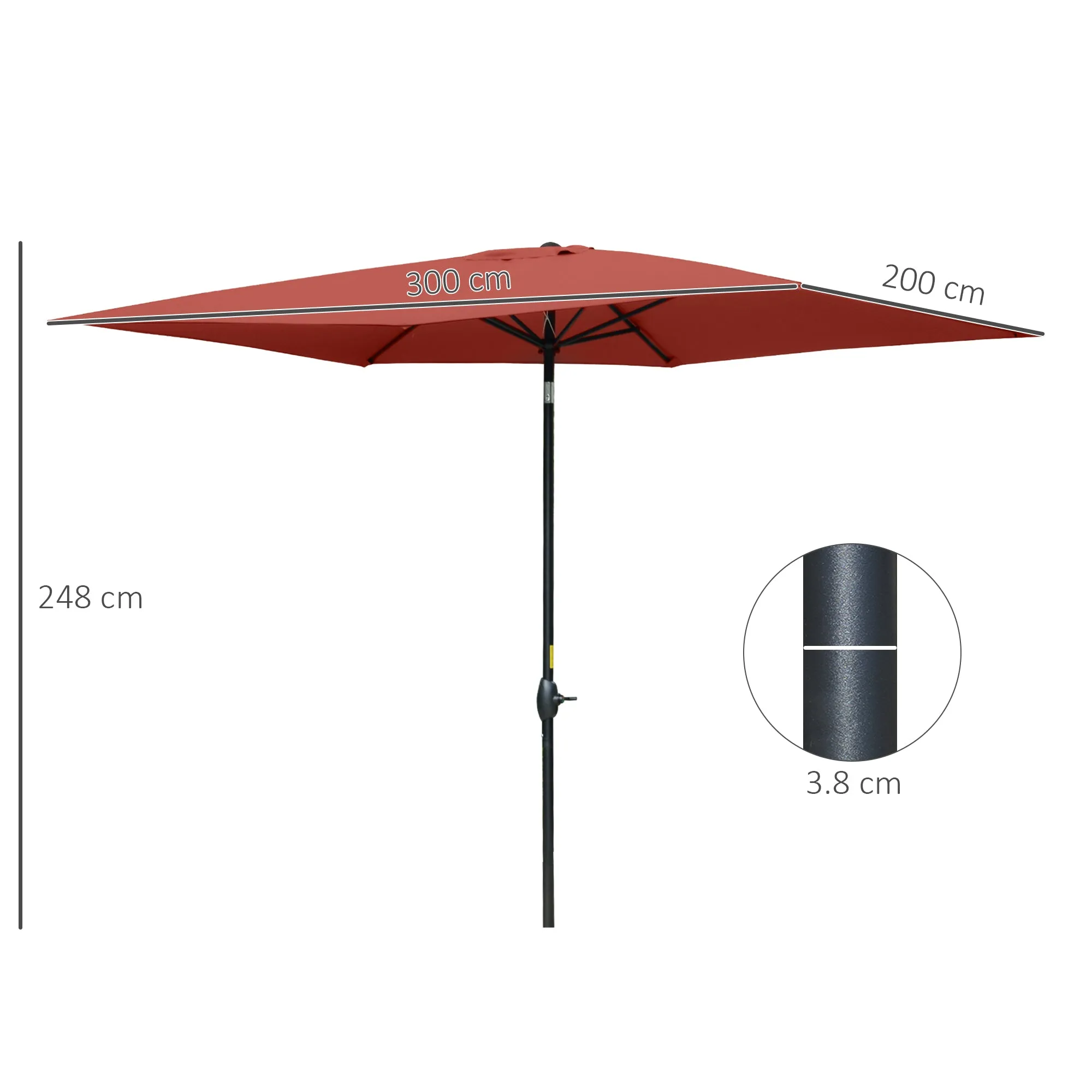 Outsunny 2 x 3(m) Garden Parasol Rectangular Market Umbrella w/ Crank Wine Red