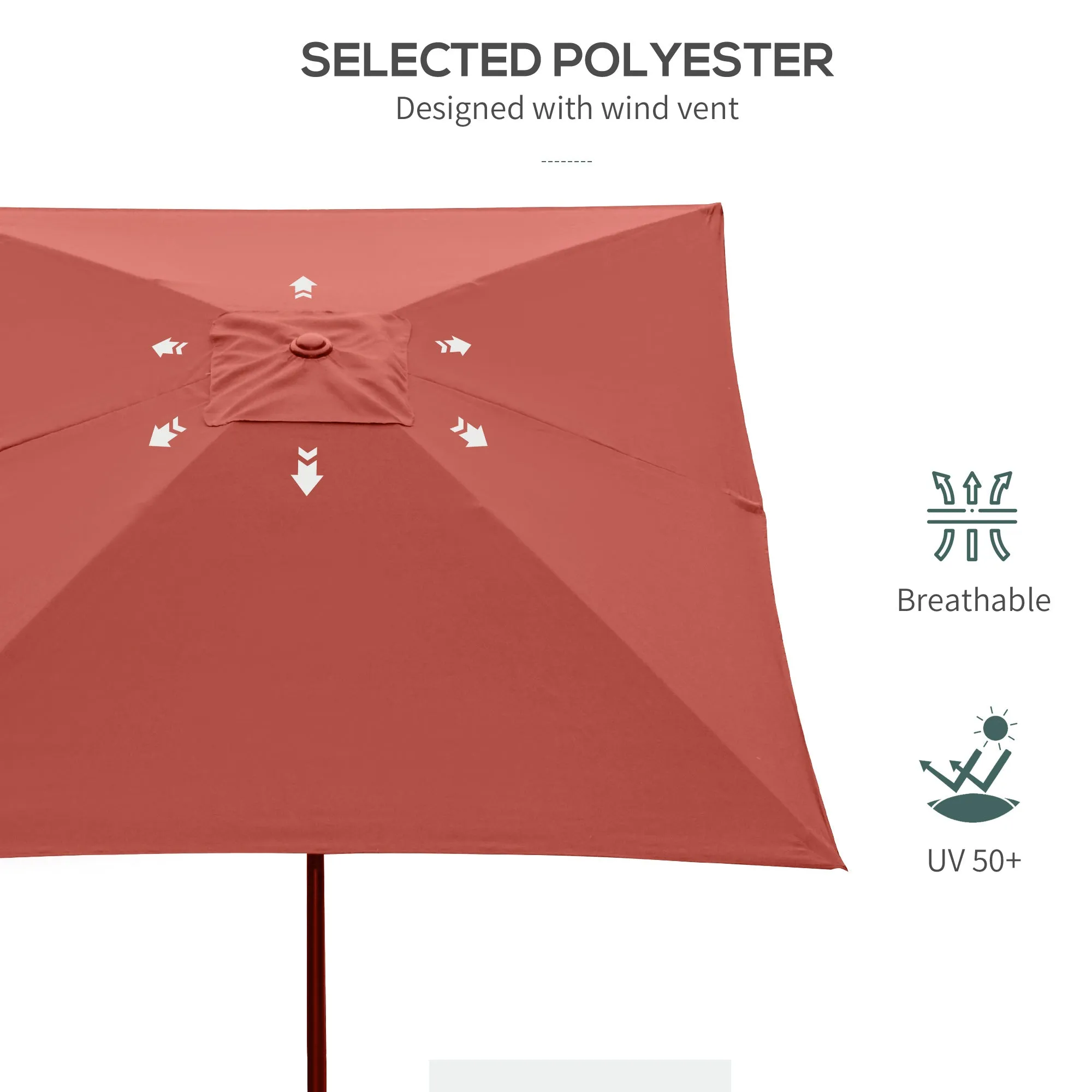 Outsunny 2 x 3(m) Garden Parasol Rectangular Market Umbrella w/ Crank Wine Red