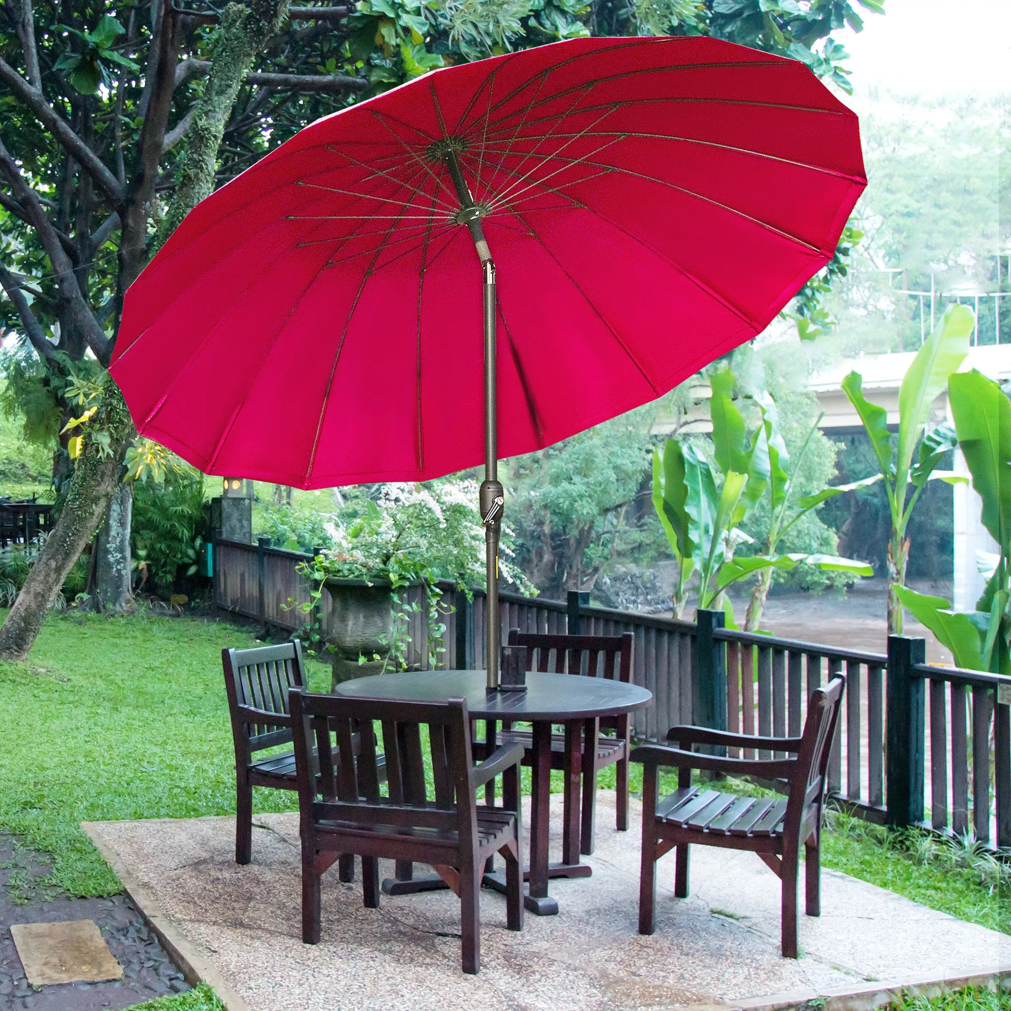 Outsunny 2.6m Round Curved Adjustable Parasol Sun Umbrella Metal Pole Red