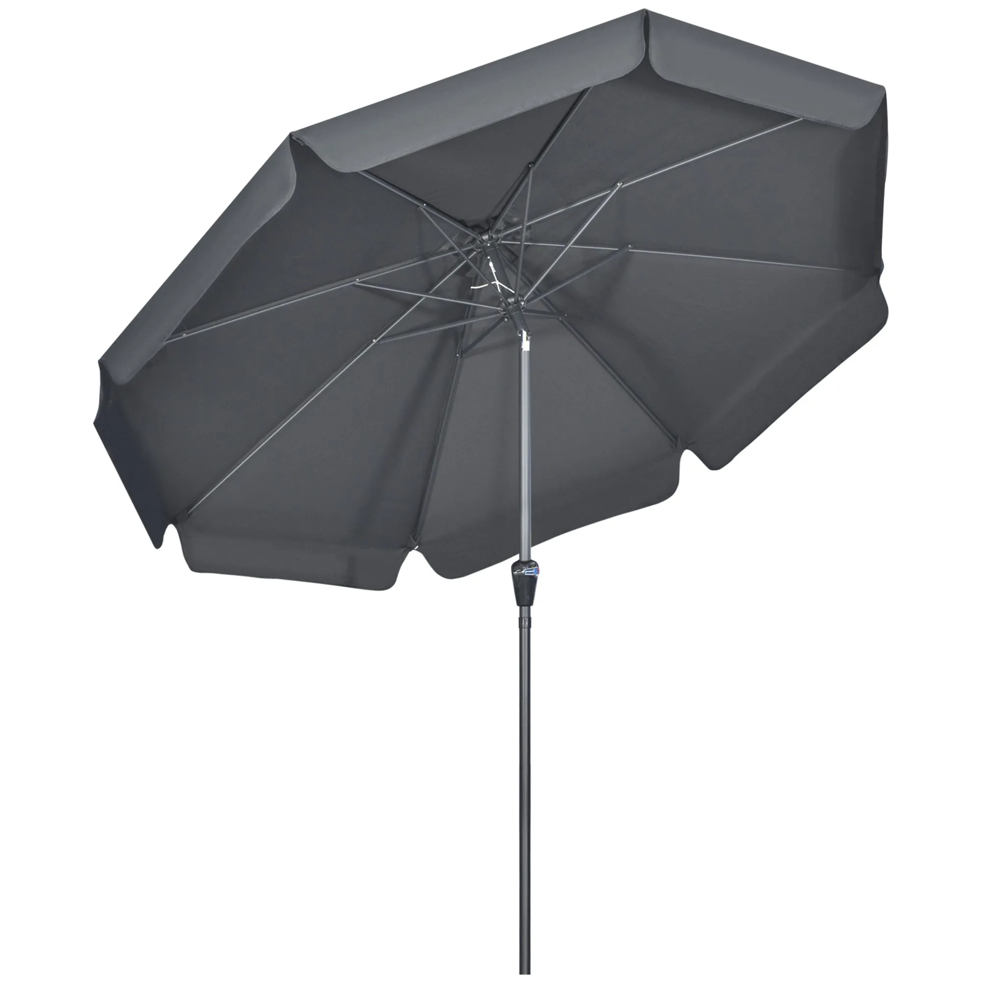 Outsunny 2.7m Patio Umbrella Garden Parasol with Crank, Ruffles, 8 Ribs, Black