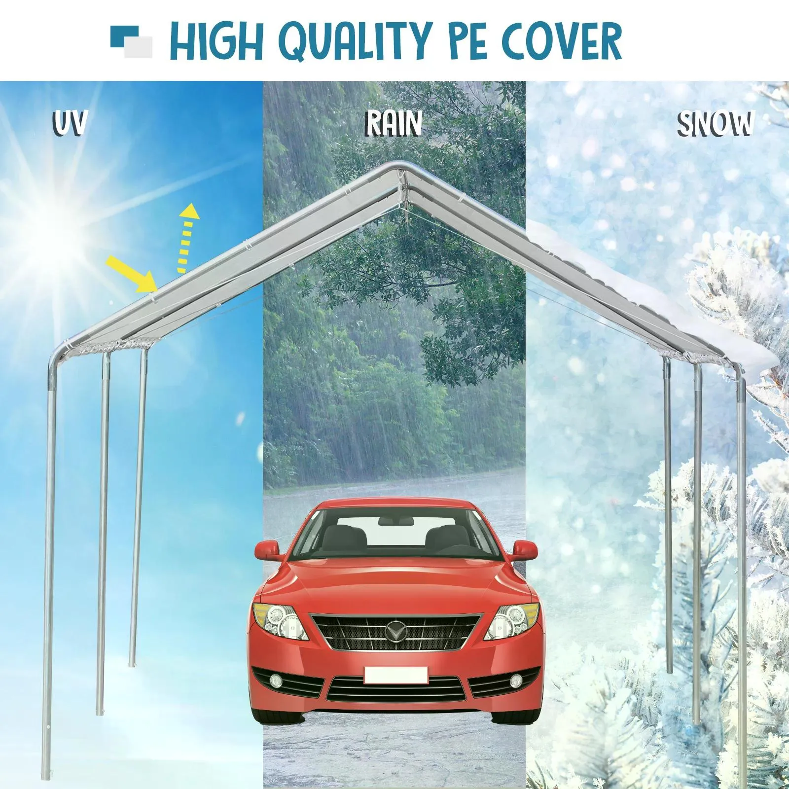 Outsunny 3 x 6m Heavy Duty Carport Garage Car Shelter Galvanized Steel Outdoor Open Canopy Tent Water UV Resistant Waterproof, White