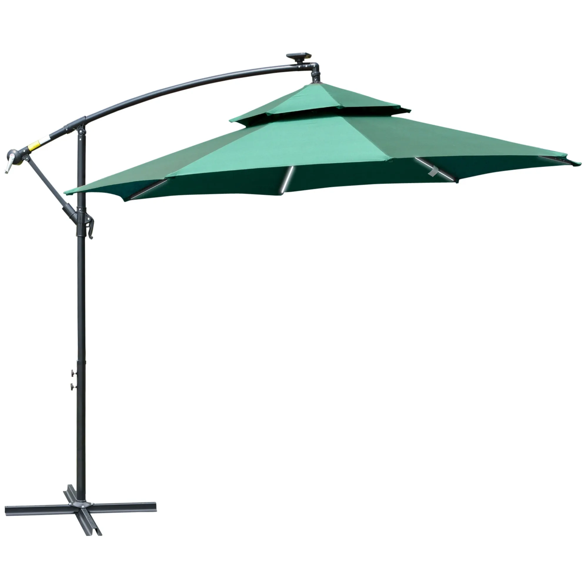 Outsunny 3(m) Cantilever Parasol Hanging Banana Umbrella w/ lights, Green