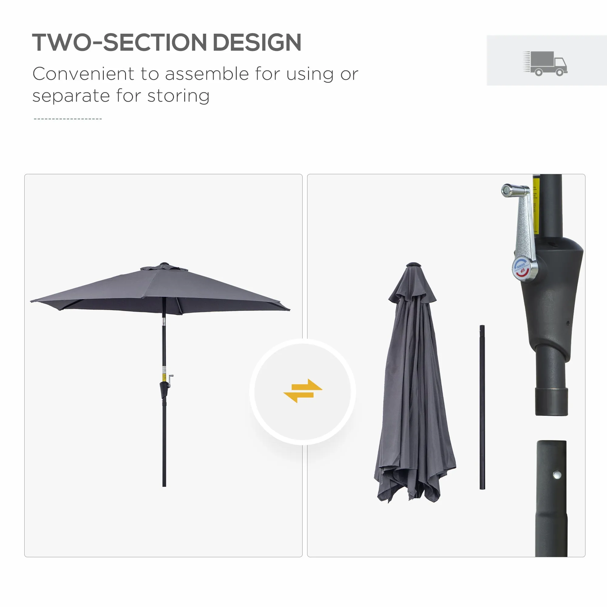 Outsunny Patio Umbrella Parasol Sun Shade Garden Aluminium Grey 2.7M