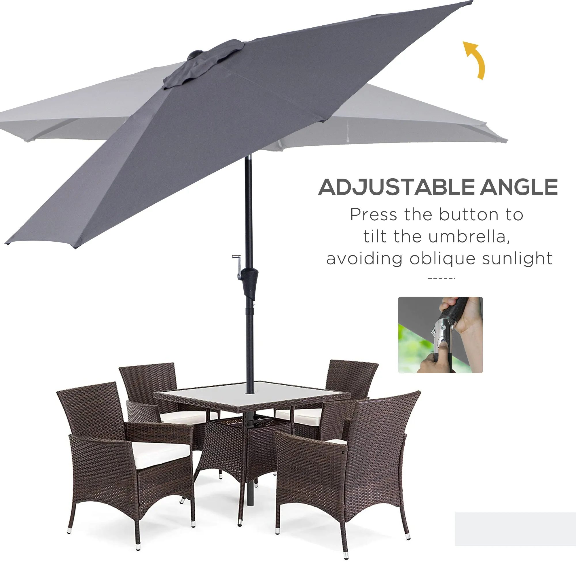 Outsunny Patio Umbrella Parasol Sun Shade Garden Aluminium Grey 2.7M