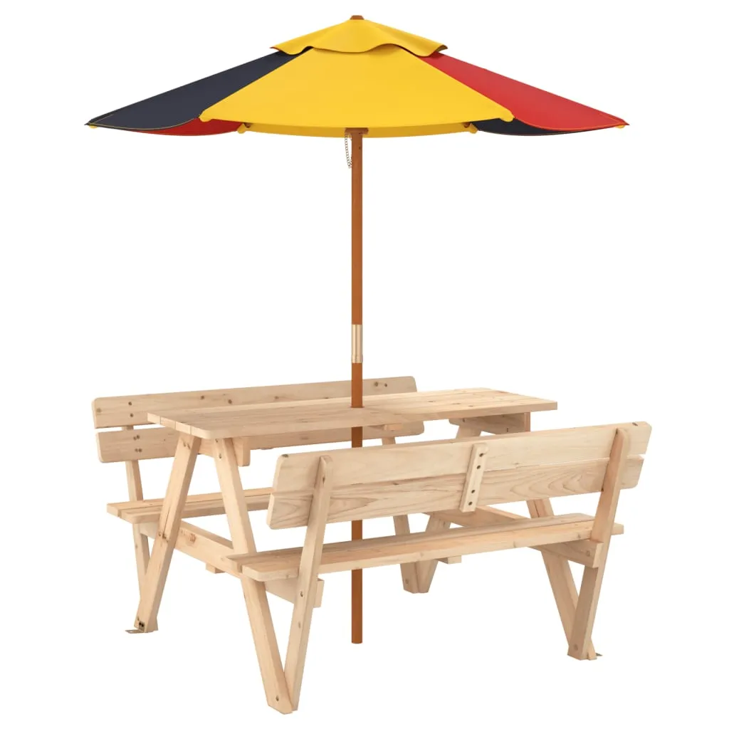 Picnic Table for 4 Kids with Umbrella Solid Wood Fir