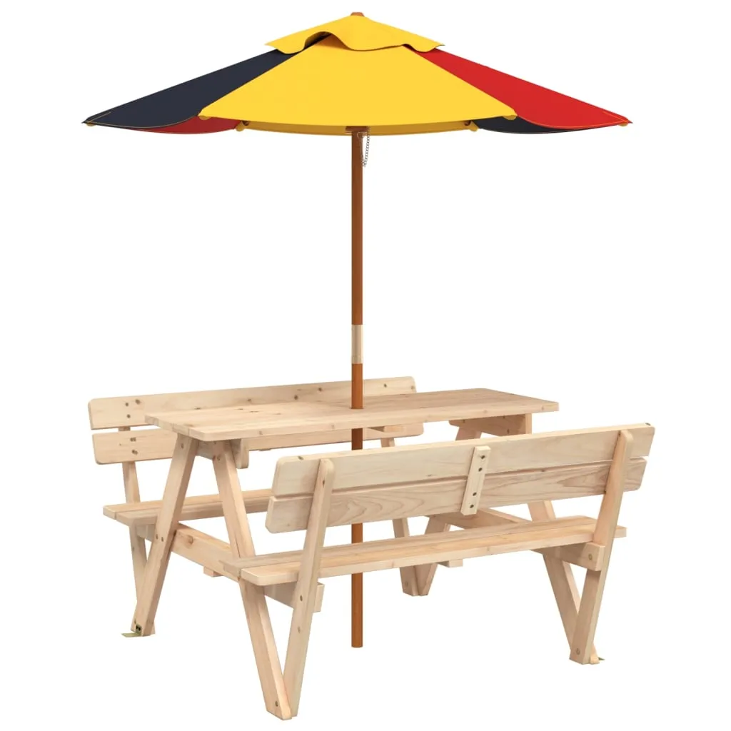 Picnic Table for 4 Kids with Umbrella Solid Wood Fir