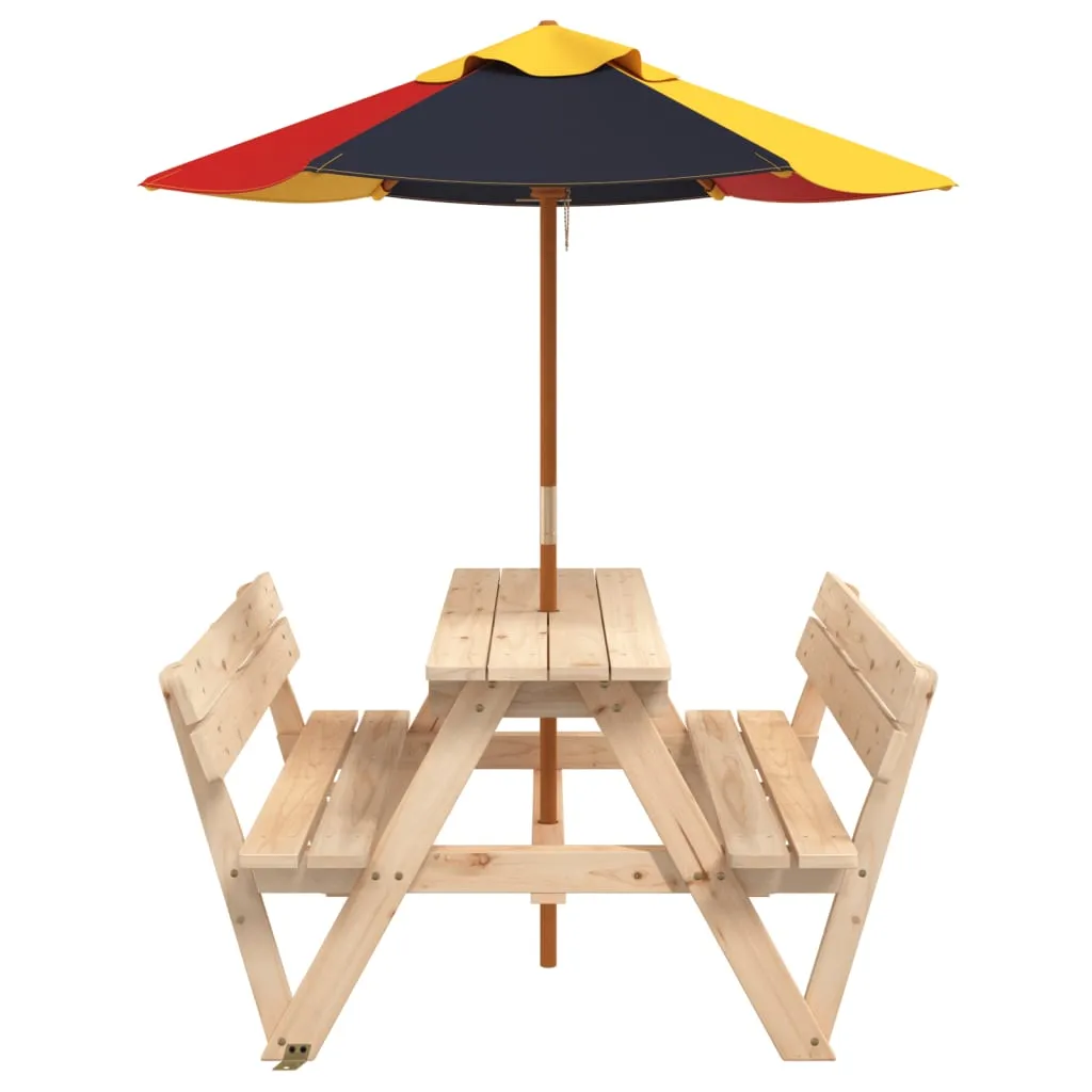 Picnic Table for 4 Kids with Umbrella Solid Wood Fir