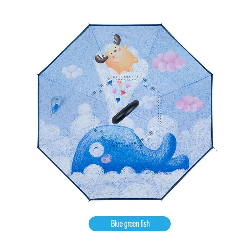 Reverse Umbrella Double-Layer Children's Umbrella Male And Female Cartoon Primary School Children Going To School 12 Years Old Rain Gear Umbrella