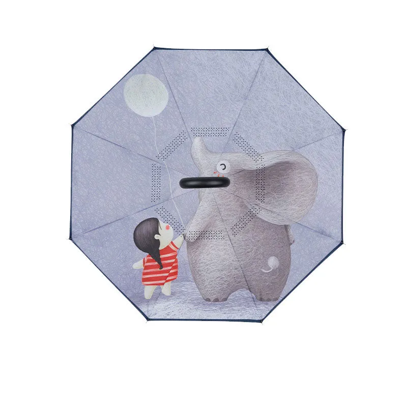 Reverse Umbrella Double-Layer Children's Umbrella Male And Female Cartoon Primary School Children Going To School 12 Years Old Rain Gear Umbrella