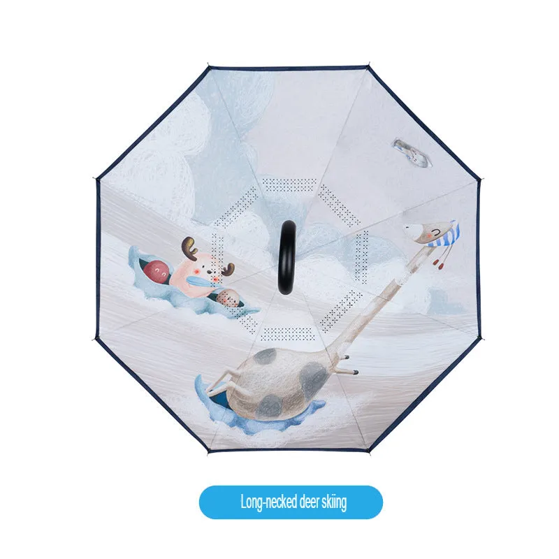 Reverse Umbrella Double-Layer Children's Umbrella Male And Female Cartoon Primary School Children Going To School 12 Years Old Rain Gear Umbrella