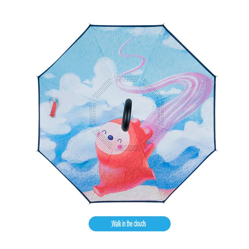 Reverse Umbrella Double-Layer Children's Umbrella Male And Female Cartoon Primary School Children Going To School 12 Years Old Rain Gear Umbrella