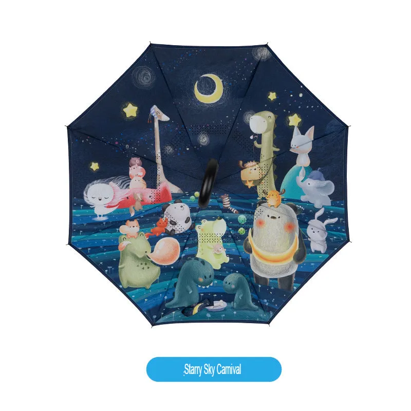 Reverse Umbrella Double-Layer Children's Umbrella Male And Female Cartoon Primary School Children Going To School 12 Years Old Rain Gear Umbrella