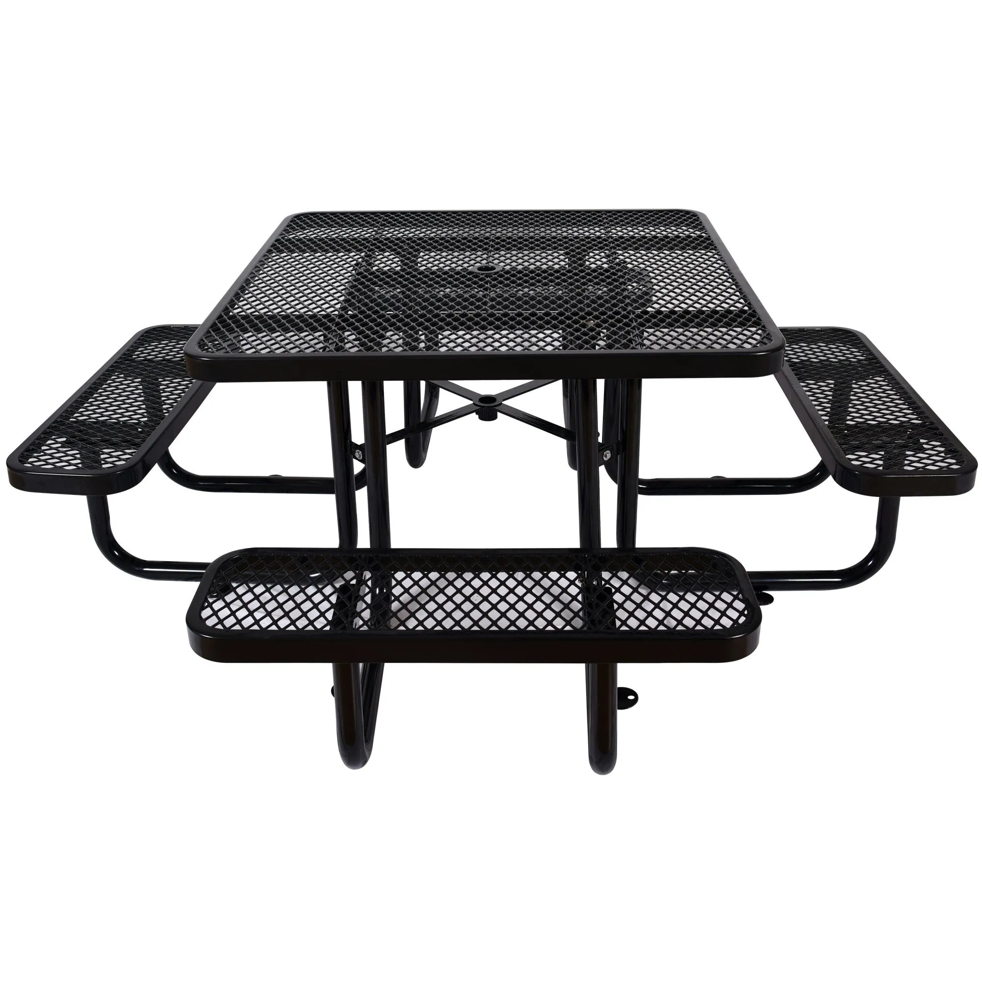 Square Outdoor Steel Picnic Table , With Umbrella Pole