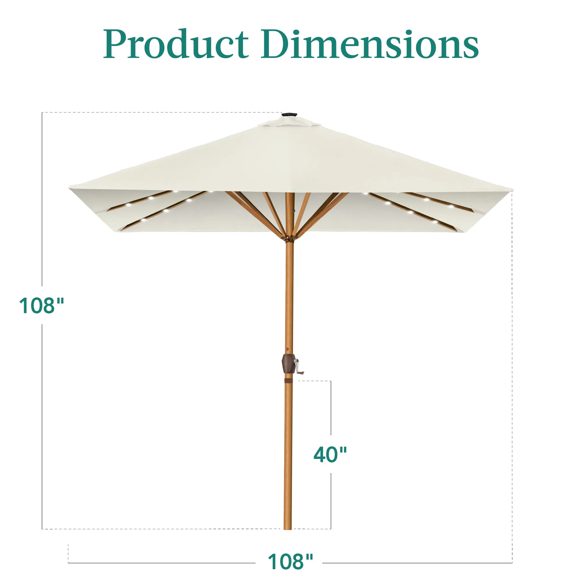 Square Solar LED Lighted Patio Umbrella w/ Faux Wood Texture - 9ft