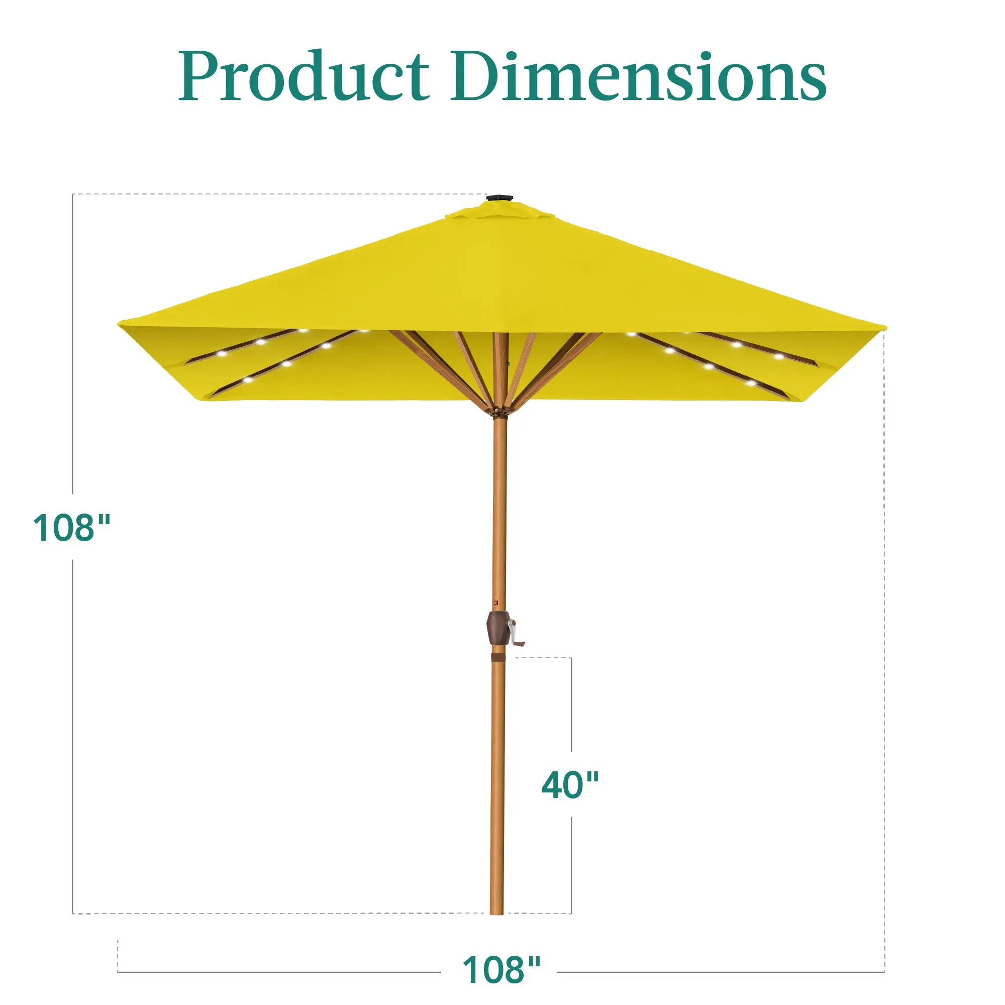 Square Solar LED Lighted Patio Umbrella w/ Faux Wood Texture - 9ft