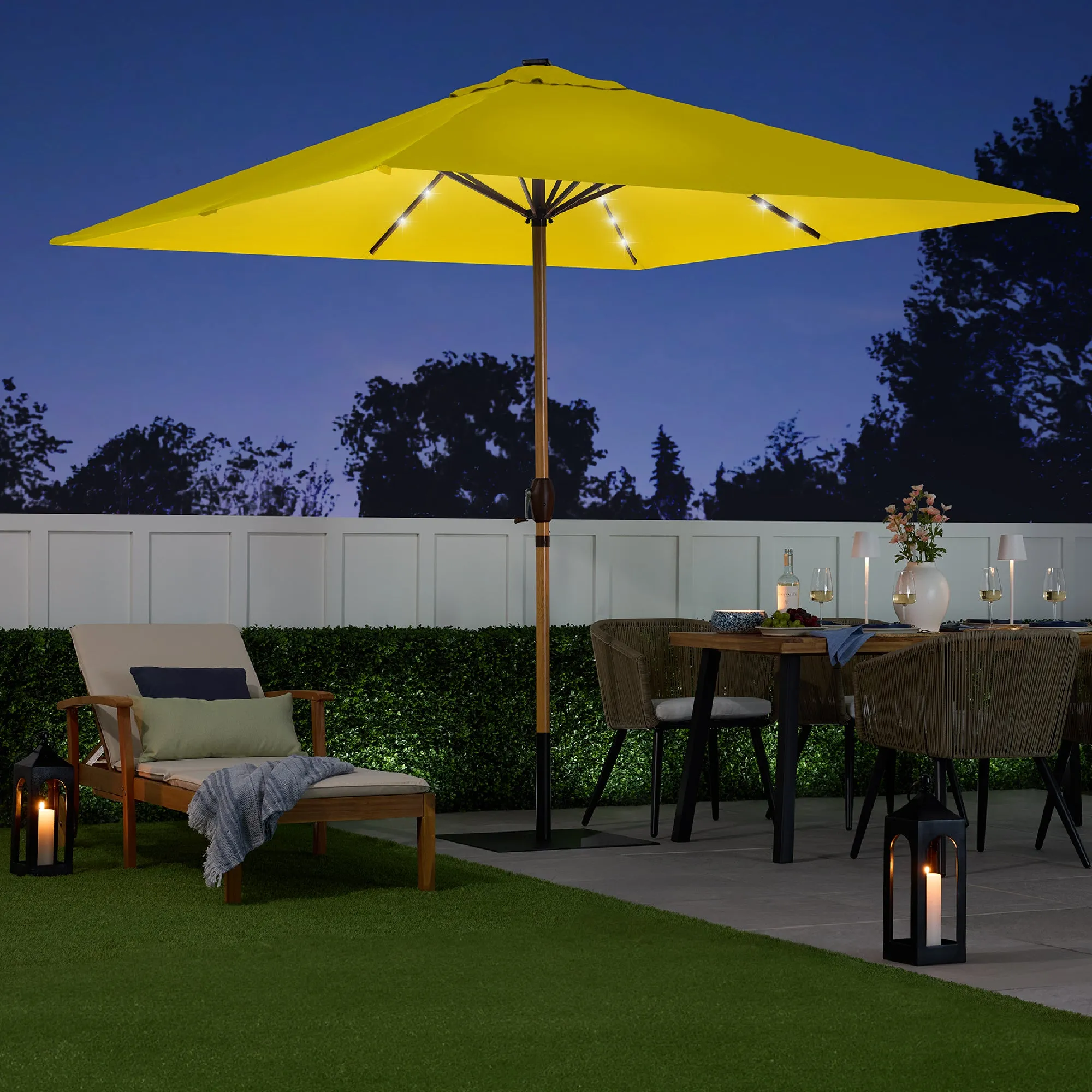 Square Solar LED Lighted Patio Umbrella w/ Faux Wood Texture - 9ft