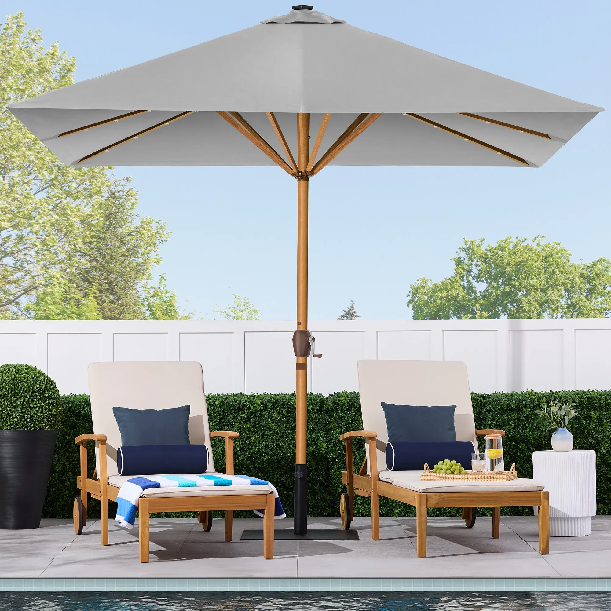 Square Solar LED Lighted Patio Umbrella w/ Faux Wood Texture - 9ft