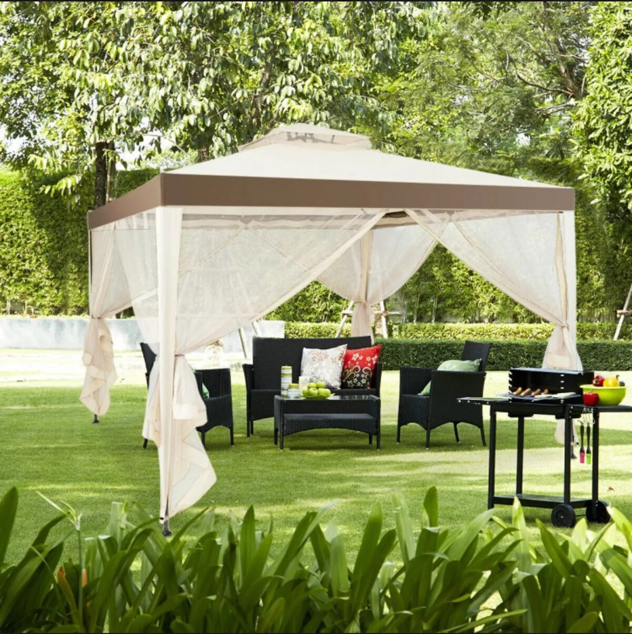 Super Duty Classy 10x10 Ft Patio Canopy Tent Gazebo With Netting | Double Tiered Roofing | Ventilation | Reinforced Steel Weather Resistant