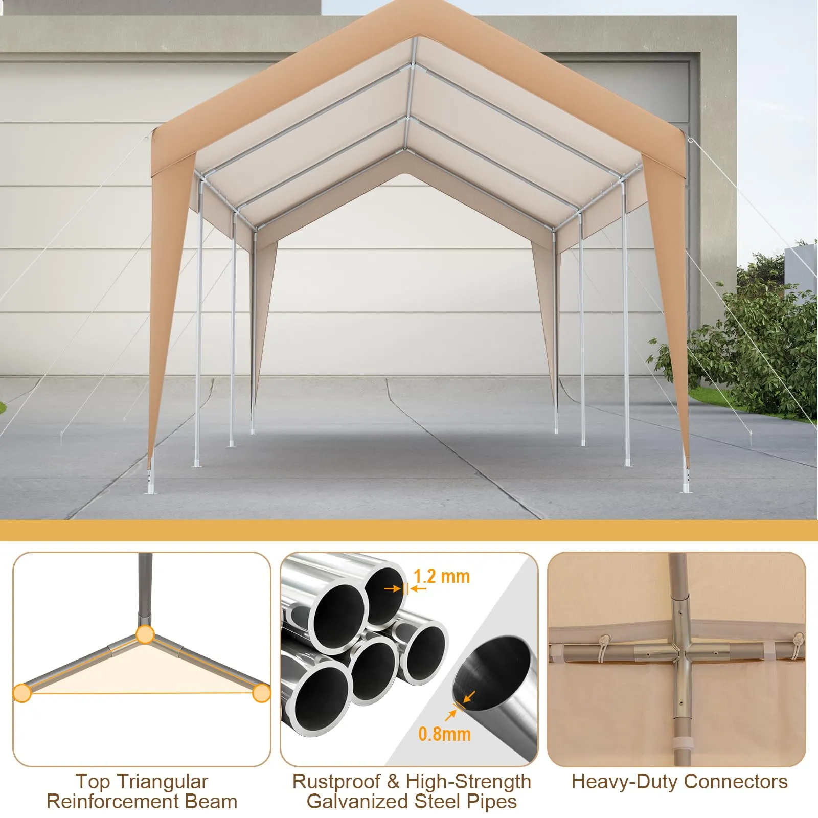 Tangkula 10 x 20 FT Heavy-Duty Carport, Portable Garage Tent Carport with Galvanized Steel Frame